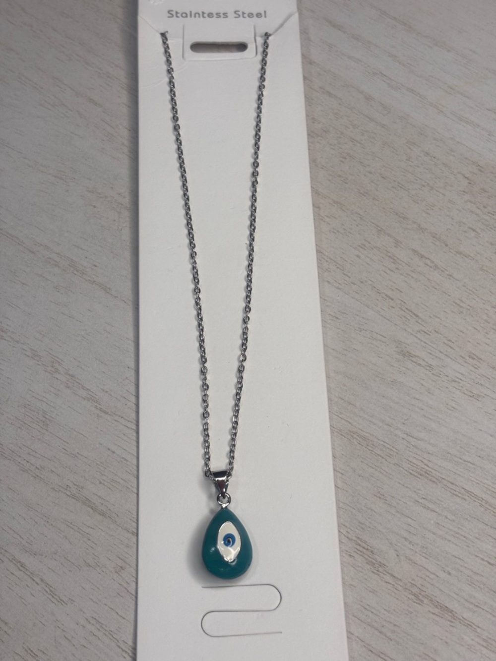 Blue Evil Eye Teardrop Necklace - Stainless Steel